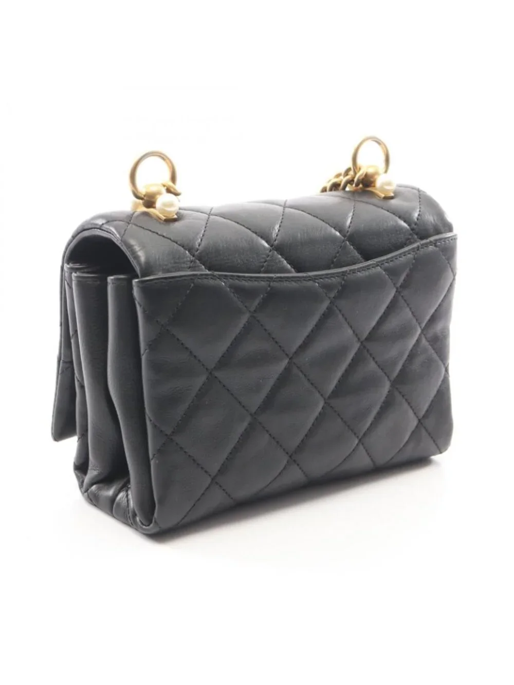 Chanel Shoulder Bag Quilted Black Lambskin Coco Pearl Mini Chain